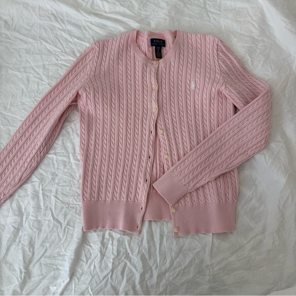 Polo ralph lauren baby pink cable knit cardigan